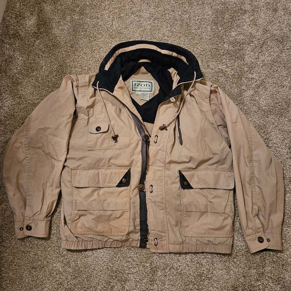 Izod Sports Outerwear Jacket Size XL Tan Gorpcore Utility Vintage Coverts to Bag